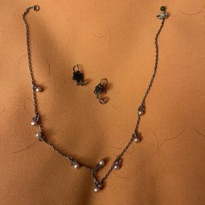 Costume pearl beaded necklace and earrings